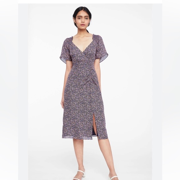 PARKER NY Suzie 100% SILK Viceroy Floral Flutter Sleeve A-Line Dress Sz 2 Small - Picture 2 of 14